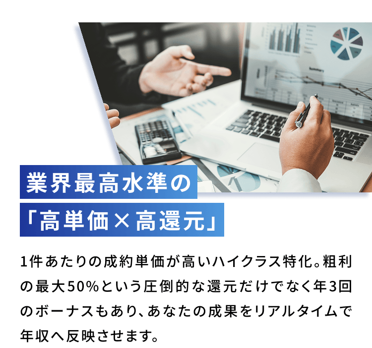 業界最高水準の「高単価×高還元」